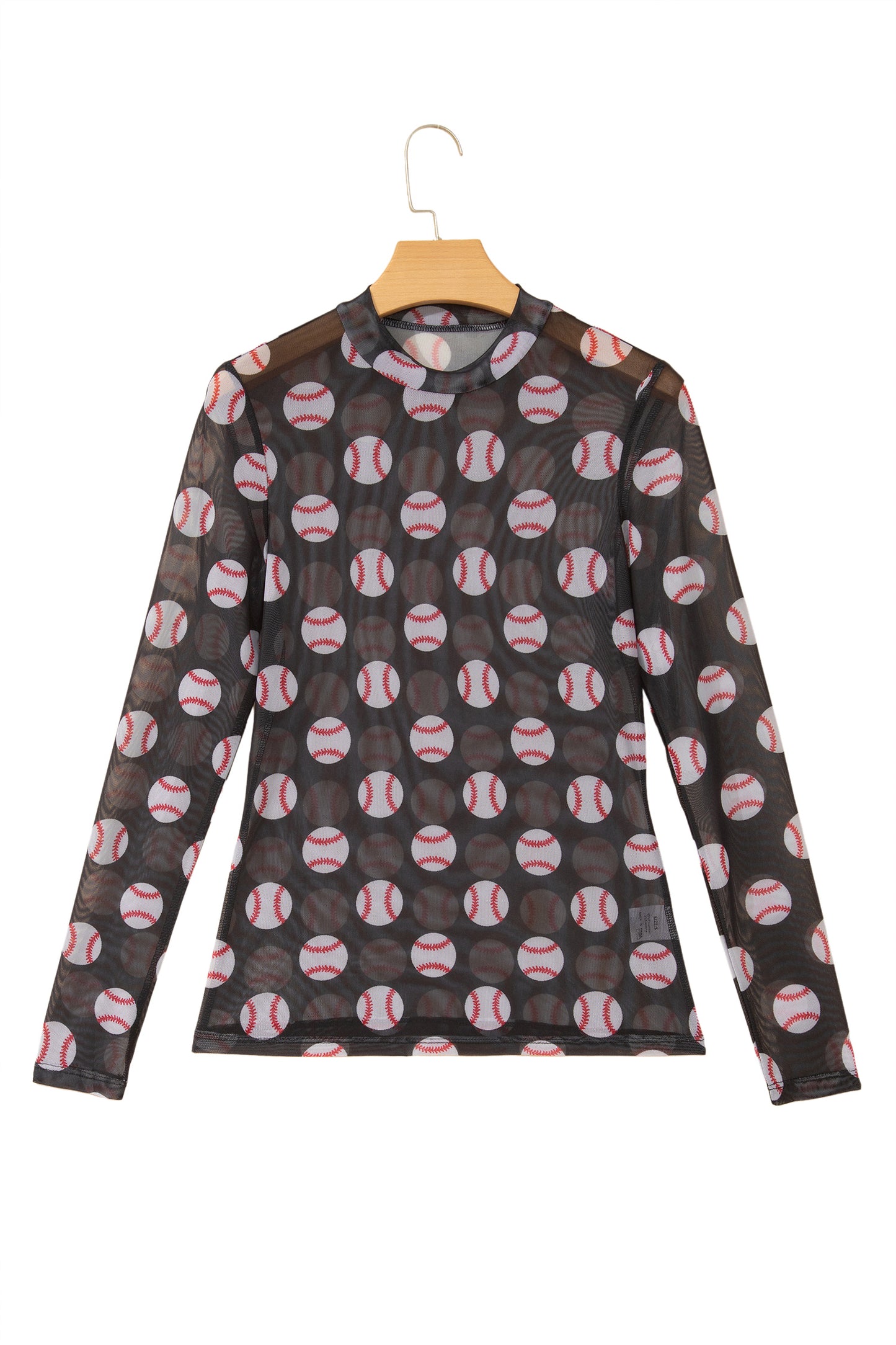 Football Print Mesh Mock Neck Game Day Long Sleeve Top