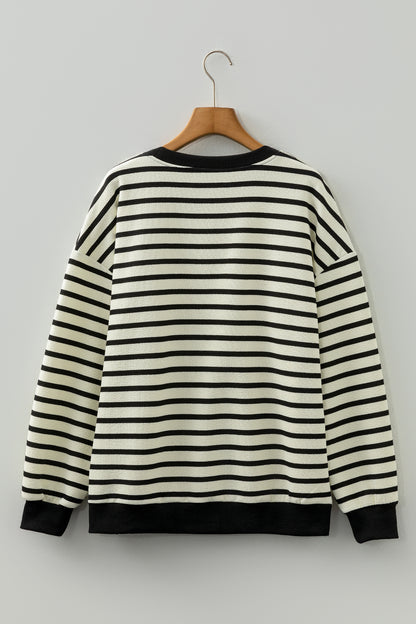 Black Striped MERRY Christmas Sweatshirt Drop Shoulder Pullover