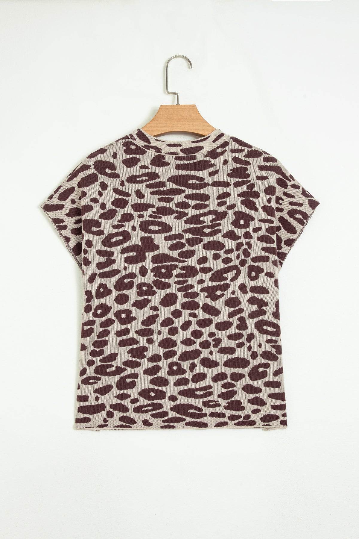 Khaki Leopard Knit Short Sleeve Pullover Sweater