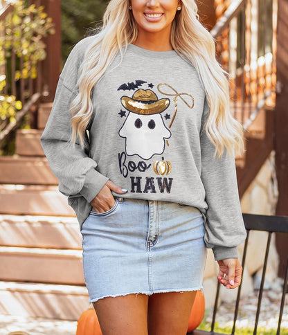 Halloween Western Ghost Sequin Graphic Sweatshirt