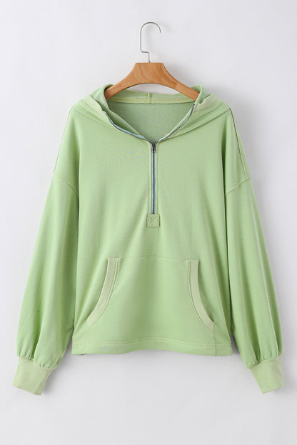 Solid Kangaroo Pocket Half Zipper Oversized Hoodie