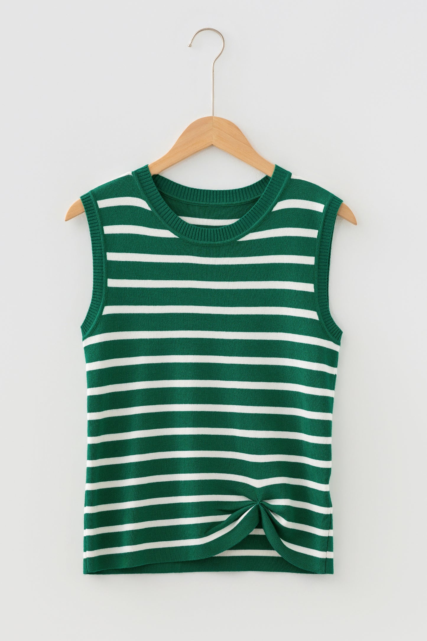 Green Striped Sleeveless Knit Sweater Vest Casual Top