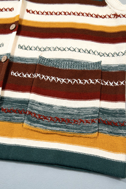 Striped Knit Button Front Sweater Vest