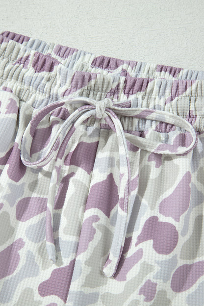 Pastel Camo Print Drawstring Wide Leg Pants