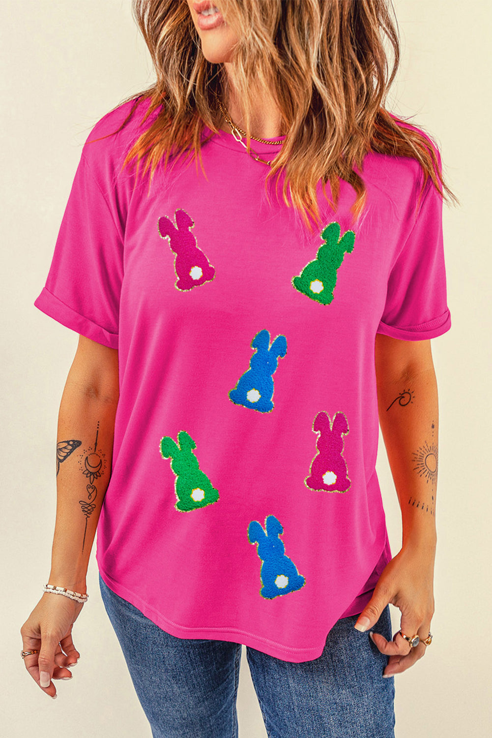 Rose Red Easter Bunny Chenille Patch Graphic Tee