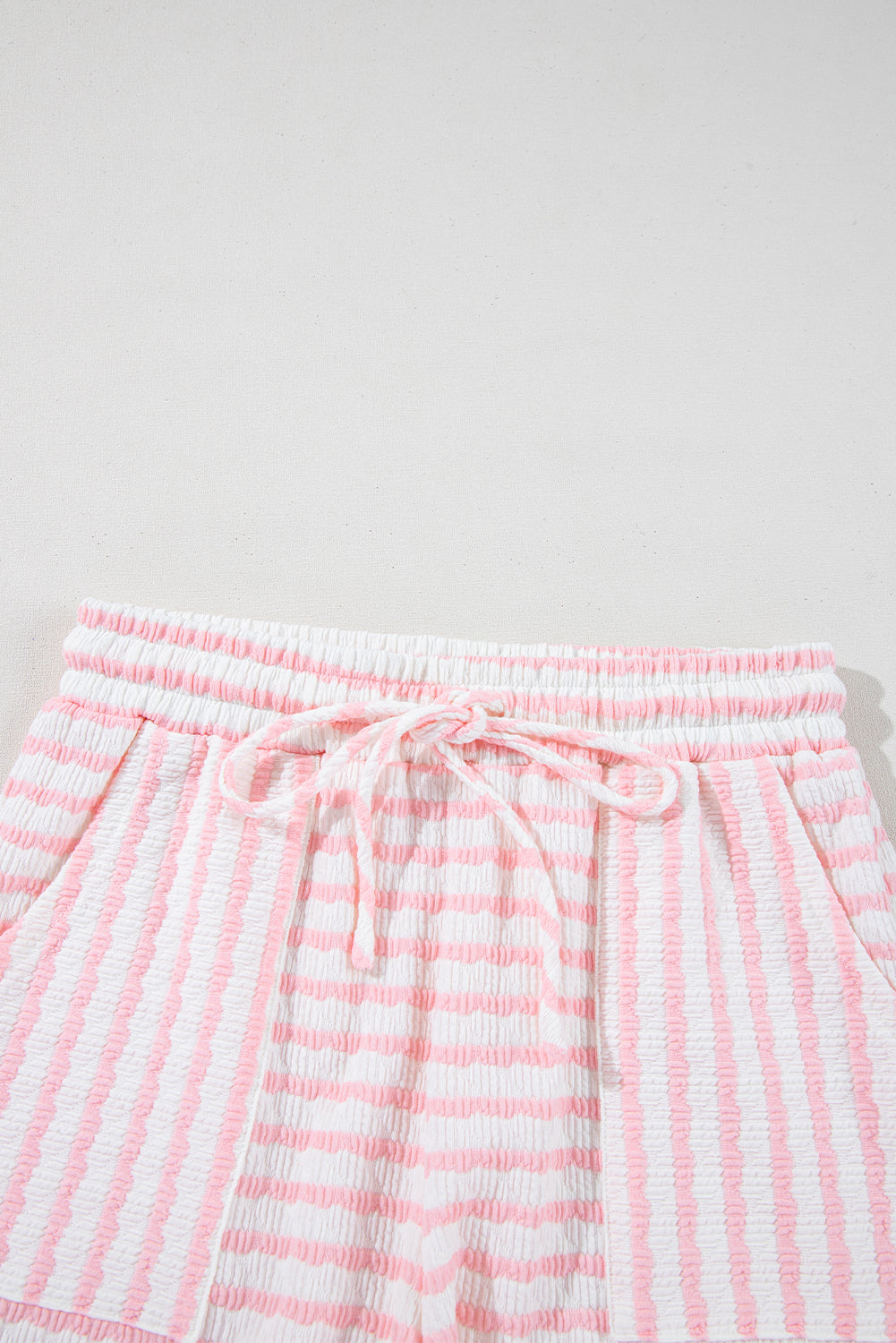 Pink Stripe Textured Knit Lounge Set Drawstring Shorts