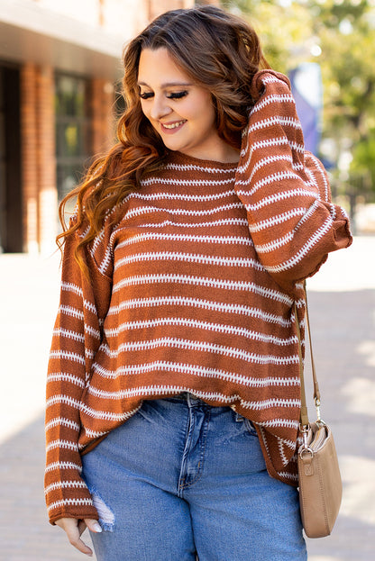 Sky Blue Stripe Drop Shoulder Casual Sweater