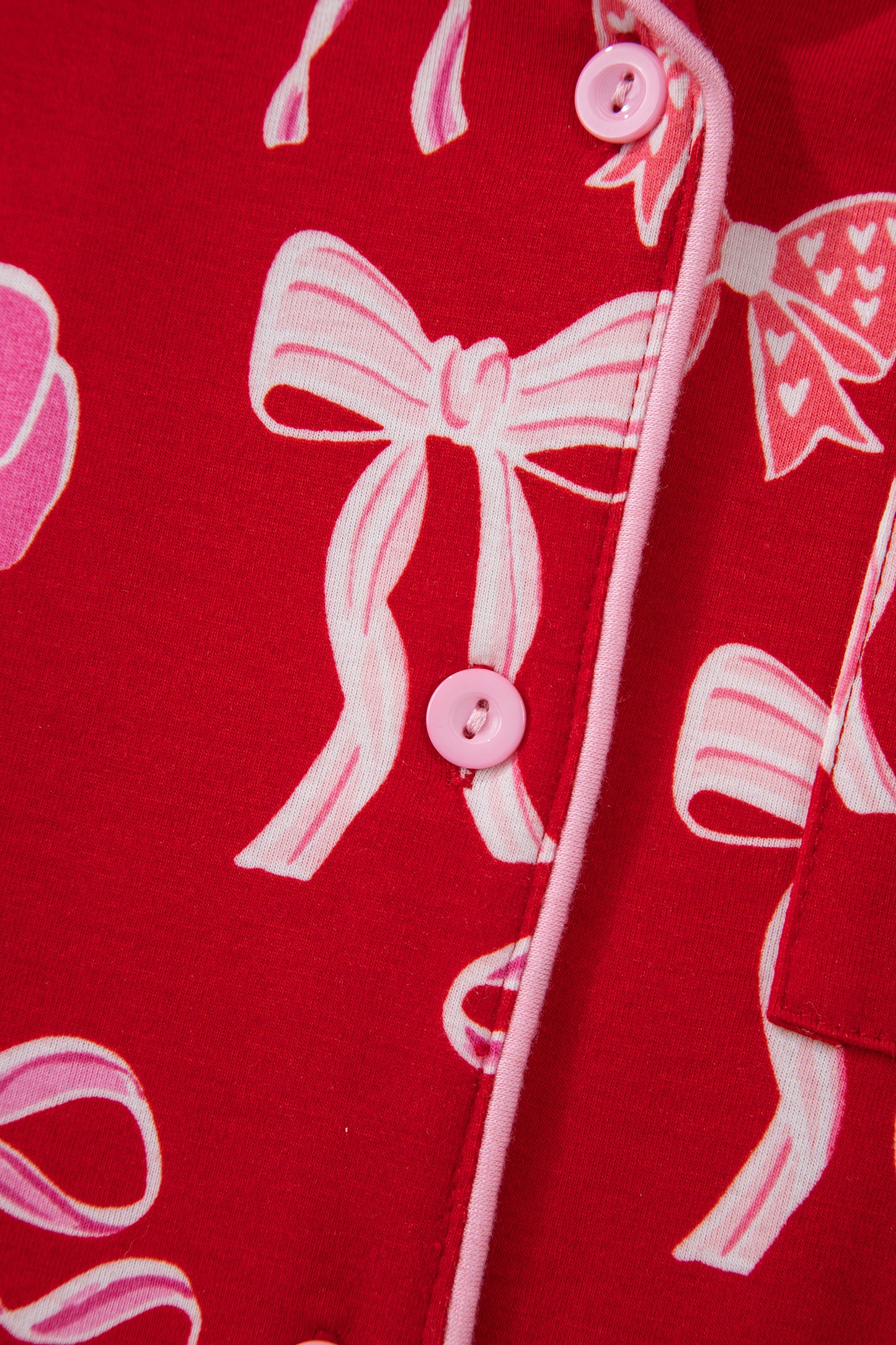 Valentine Red Bow Print Ruffle Pajama Shorts Set for Women