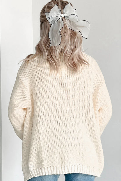 Light Pink Christmas Tree Print Open Front Drop Shoulder Midi Cardigan