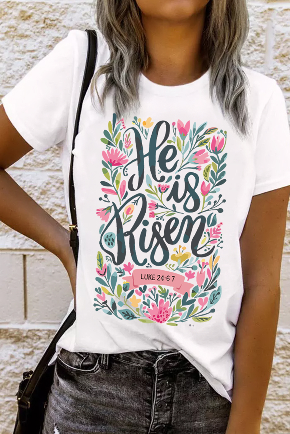 He Is Risen Floral Christian Easter Graphic Tee