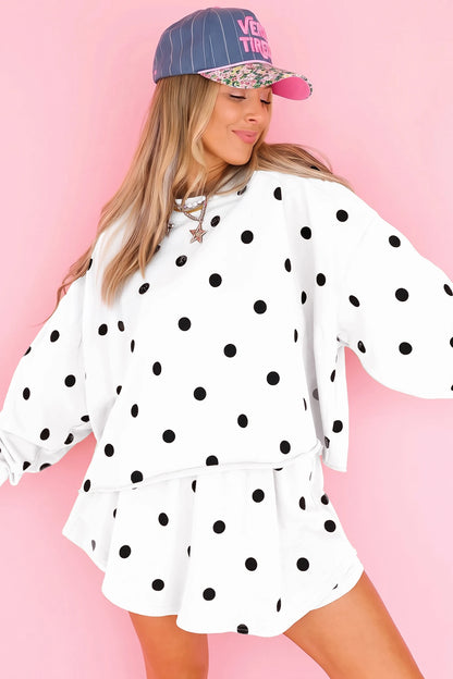 Brown Polka Dot Sweatshirt Skort Two Piece Set