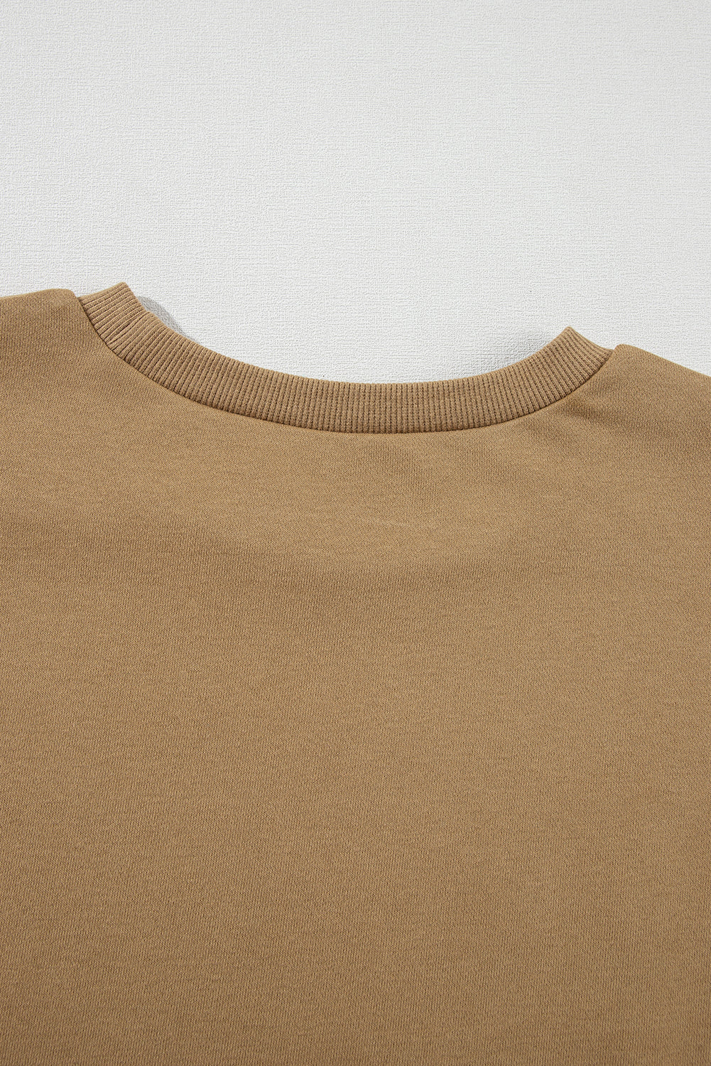 Brown Solid O Neck High Low Hem Pullover Sweatshirt