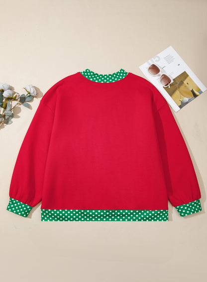 Polka Dot Trim Plus Size Crew Neck Tunic Sweatshirt