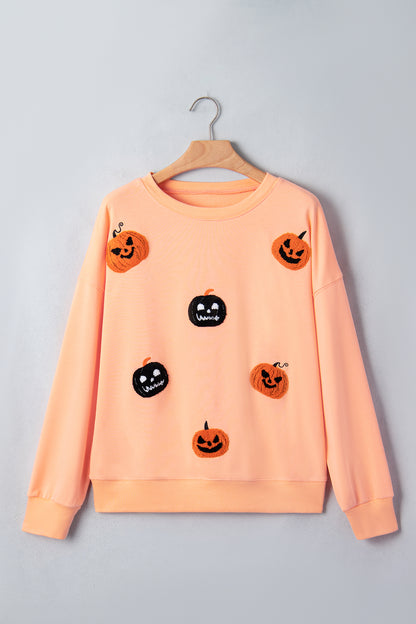 Pumpkin Sweatshirt Halloween Embroidered Oversized Fit
