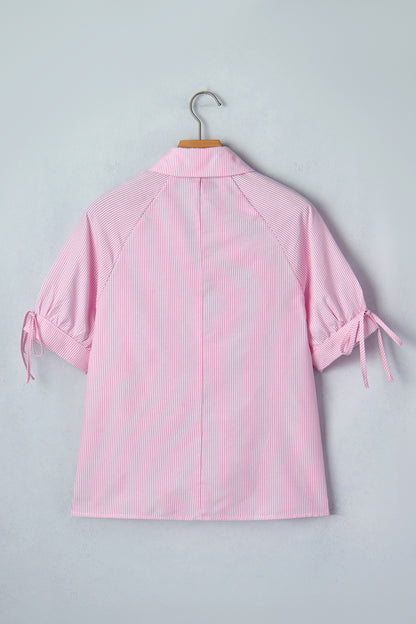 Striped V Neck Short Sleeve Casual Blouse Summer Top
