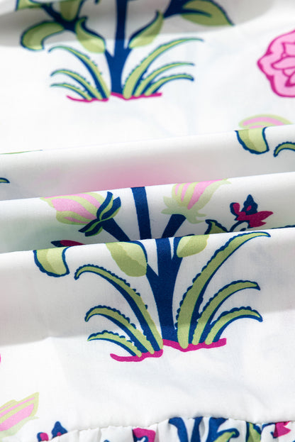 White Floral Contrast Trim V Neck Maxi Dress