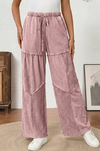 Women's Black Mineral Wash Wide Leg Patchwork Pants