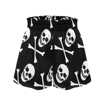 Skull Print Solid Color High Waist Loose Shorts