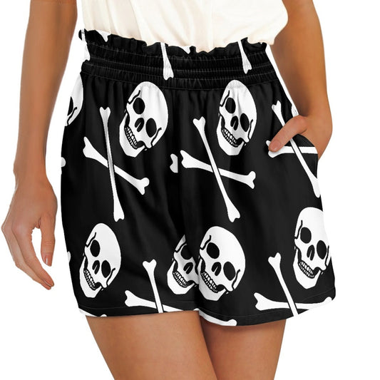 Skull Print Solid Color High Waist Loose Shorts