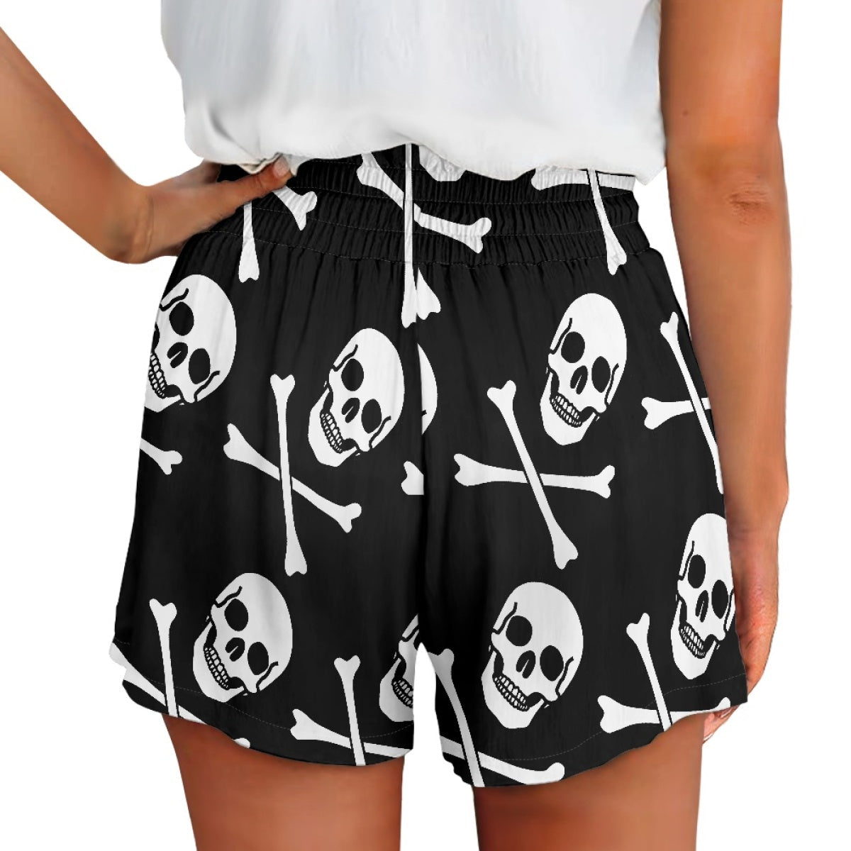 Skull Print Solid Color High Waist Loose Shorts