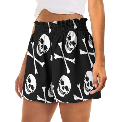 Skull Print Solid Color High Waist Loose Shorts