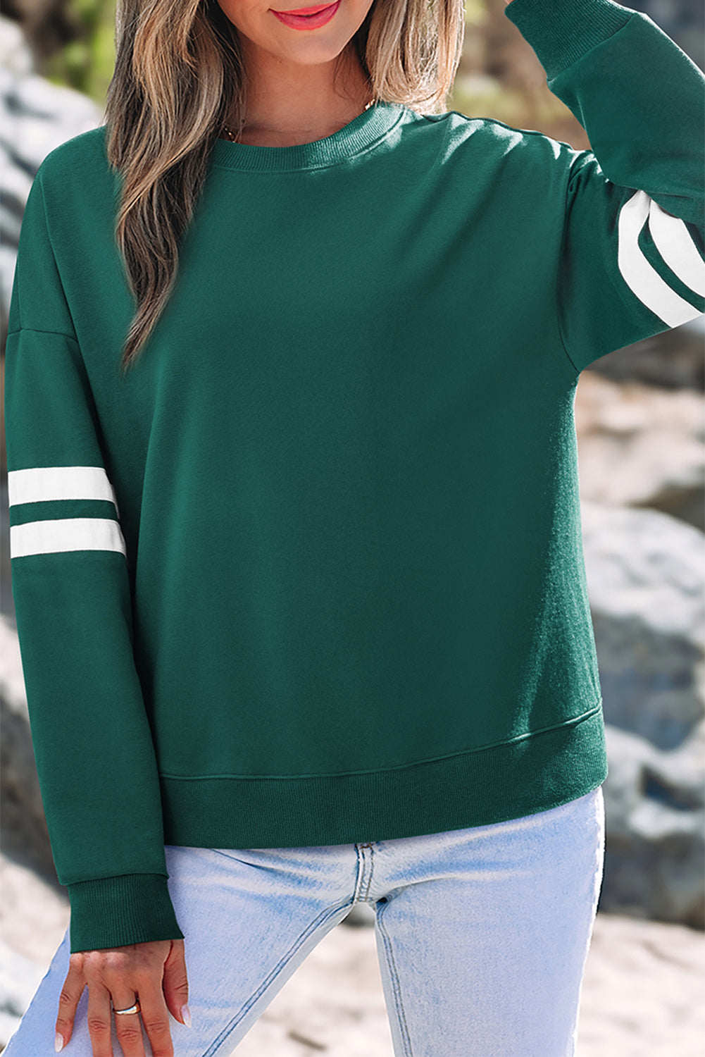 Varsity Stripe Drop Shoulder Oversized Women’s Sweatshirt