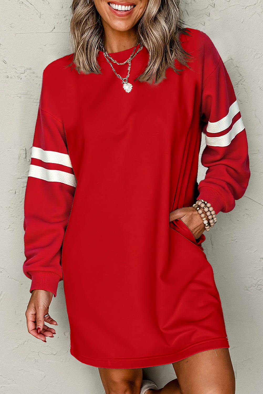 Customizable Varsity Stripe Sleeve Sweatshirt Dress Game Day