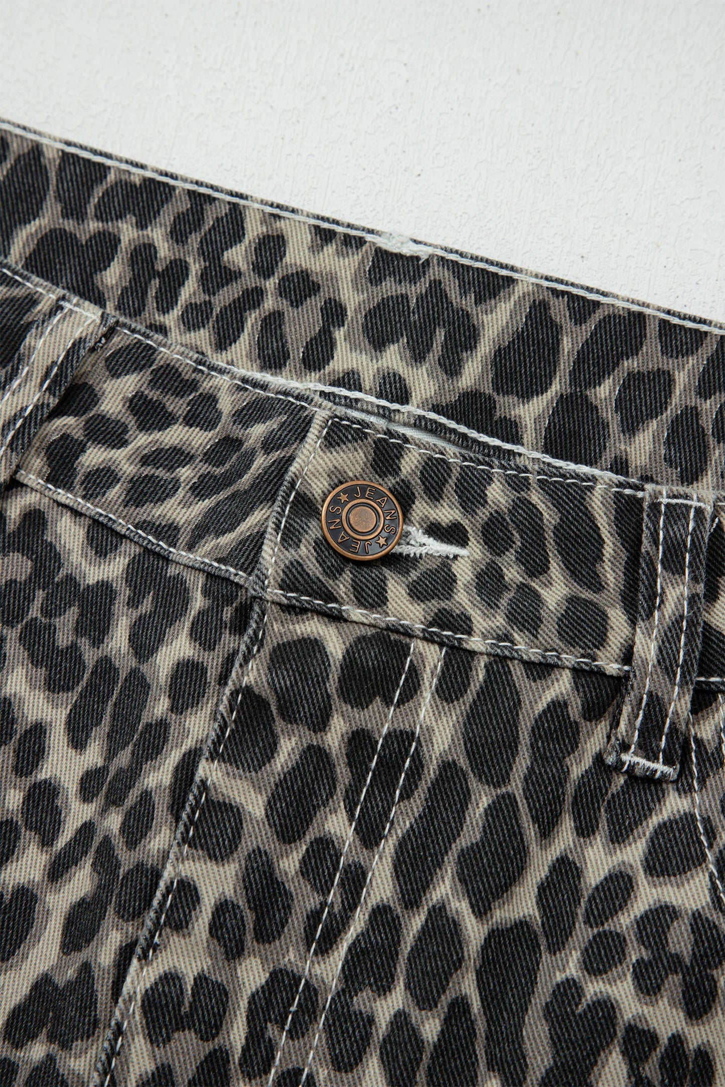 Black Leopard Print High Waist Barrel Leg Jeans