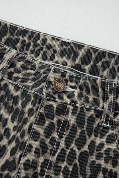 Black Leopard Print High Waist Barrel Leg Jeans