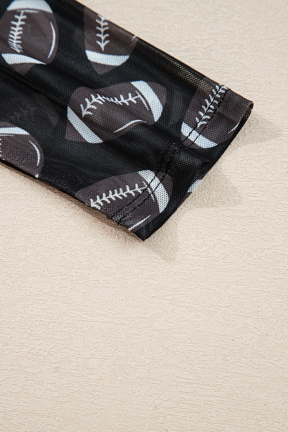 Football Print Mesh Mock Neck Game Day Long Sleeve Top