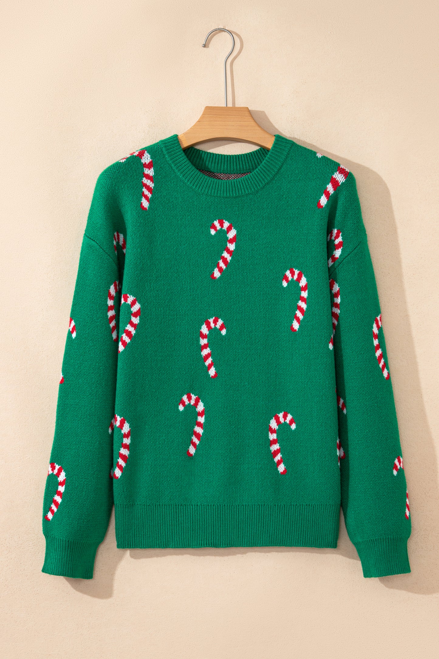 Sachet Pink Christmas Candy Cane Holiday Drop Shoulder Sweater