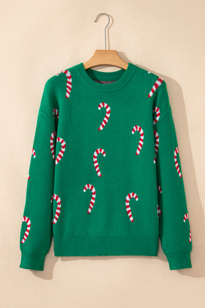 Sachet Pink Christmas Candy Cane Holiday Drop Shoulder Sweater
