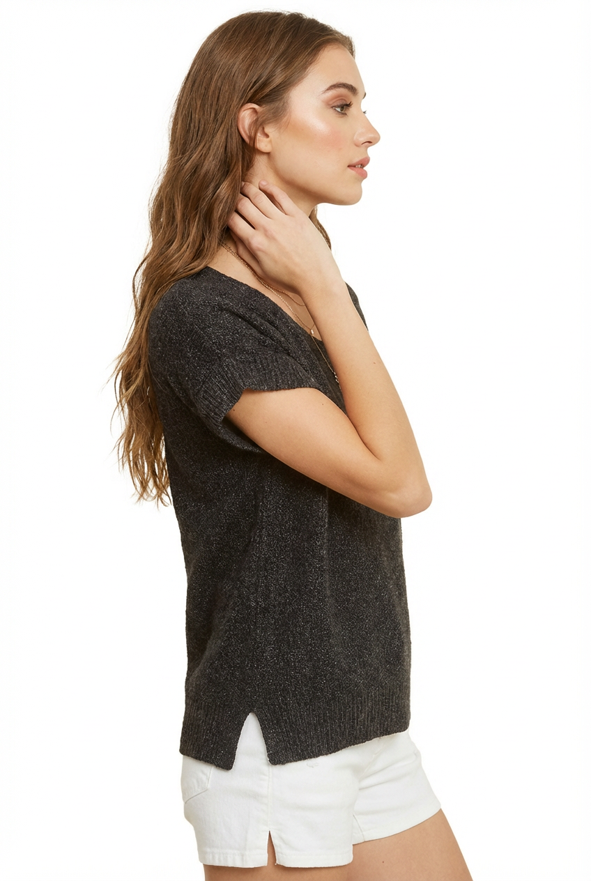 Lightweight Textured Knit Short Sleeve Sweater Top