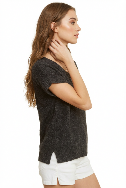 Lightweight Textured Knit Short Sleeve Sweater Top