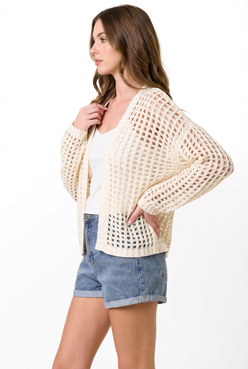 Lightweight Crochet Open Knit Cardigan Boho Layering