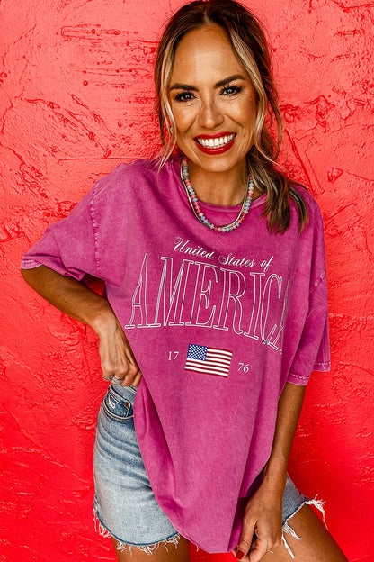 America 1776 Graphic Tee Mineral Wash Flag Day Shirt