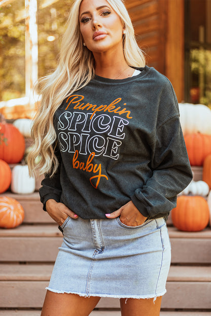 Dark Grey Halloween Pumpkin Spice Baby Graphic Textured Sweatshirt