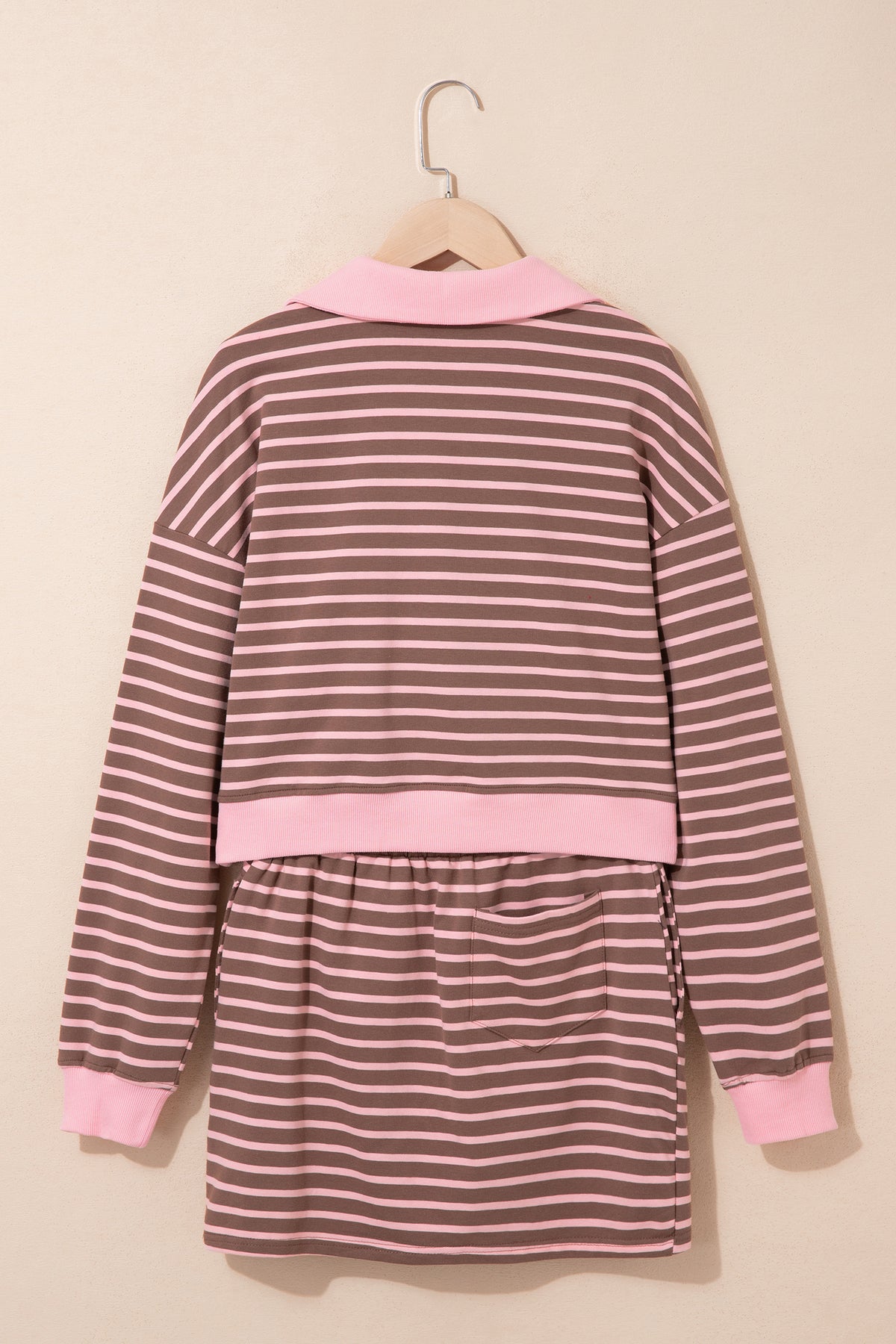 Women's Preppy Striped Collared Drawstring 2-Piece Set