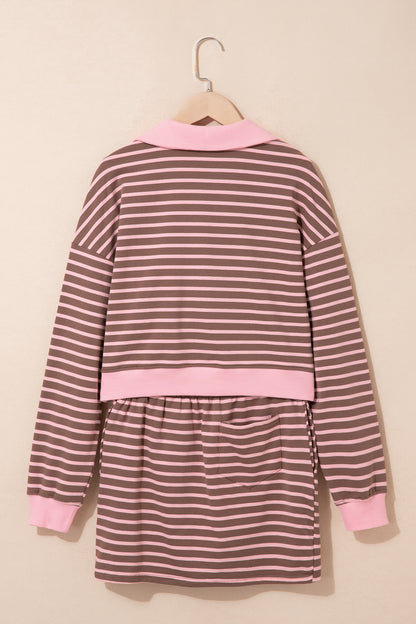 Women's Preppy Striped Collared Drawstring 2-Piece Set