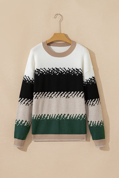 Women's Color Block Knit Sweater with Drop Shoulder Fit