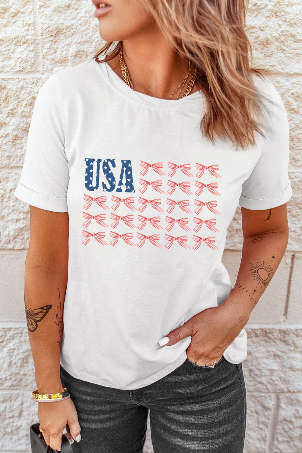 USA Bow Flag Graphic Tee Flag Day Independence