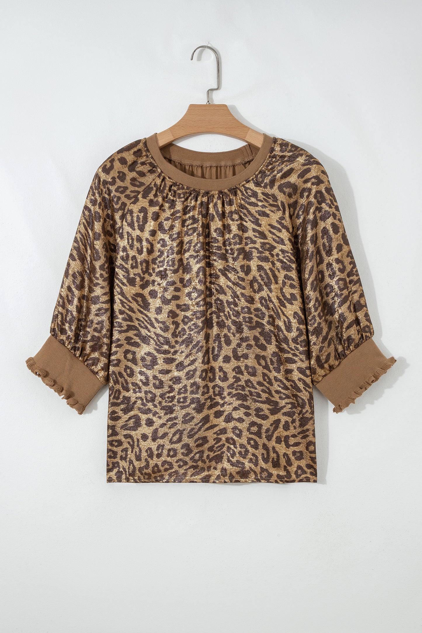 Metallic Leopard Print Puff Sleeve Blouse