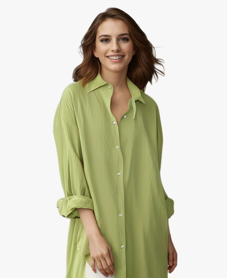 Women's Oversized Cotton Linen Button Down Tunic
