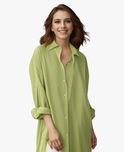 Women's Oversized Cotton Linen Button Down Tunic