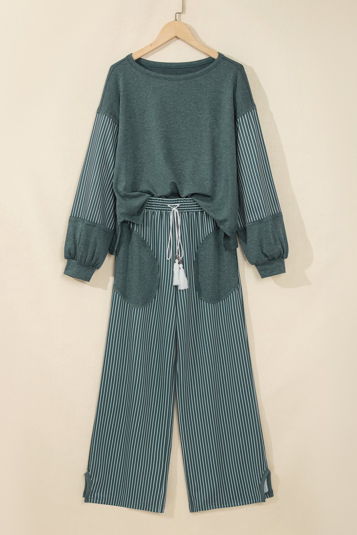 Women’s Stripe 2 Piece Lounge Set Long Sleeve Top Wide Leg Pants
