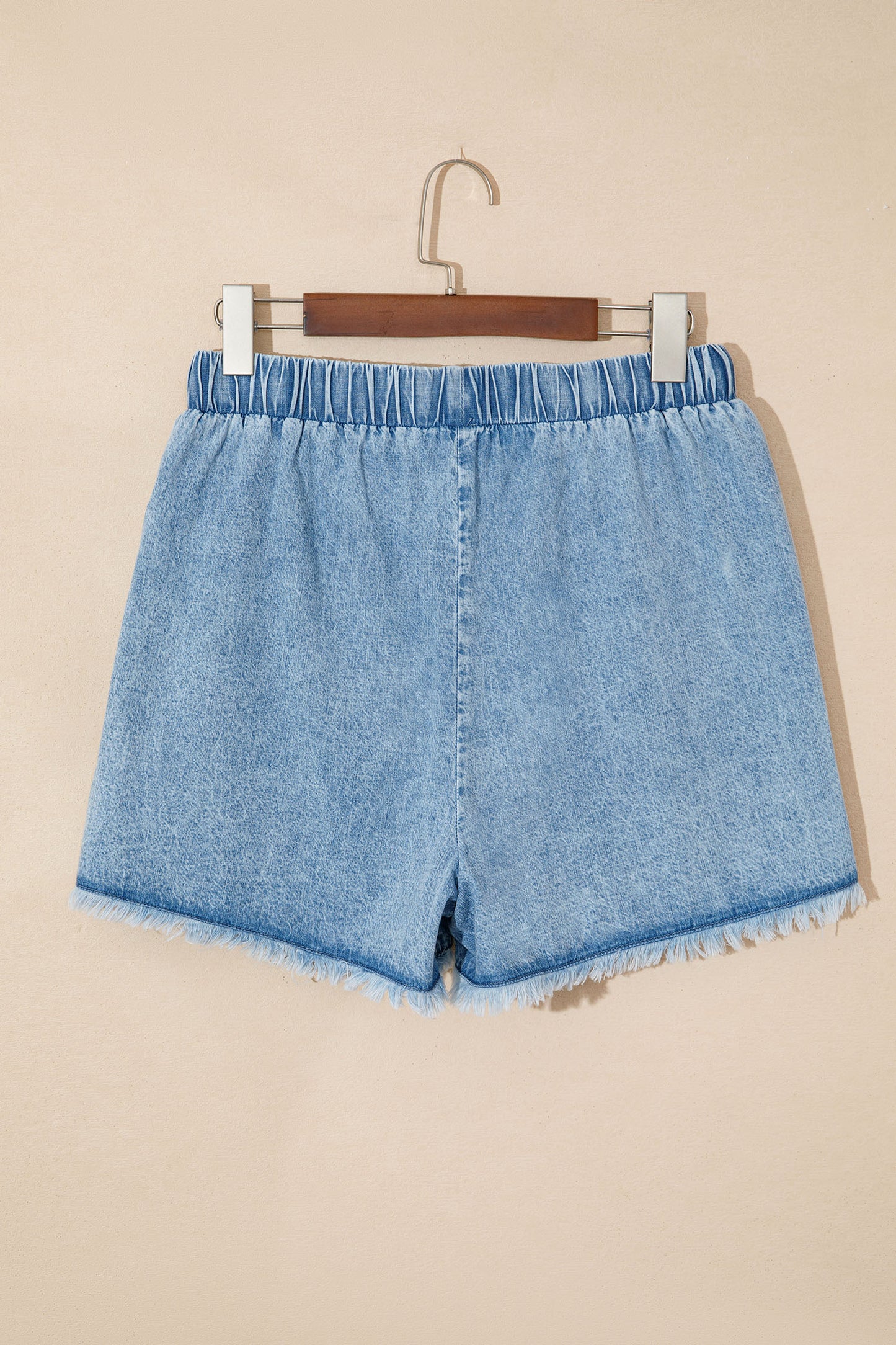 Frayed Edge Elastic Waist Drawstring Denim Shorts