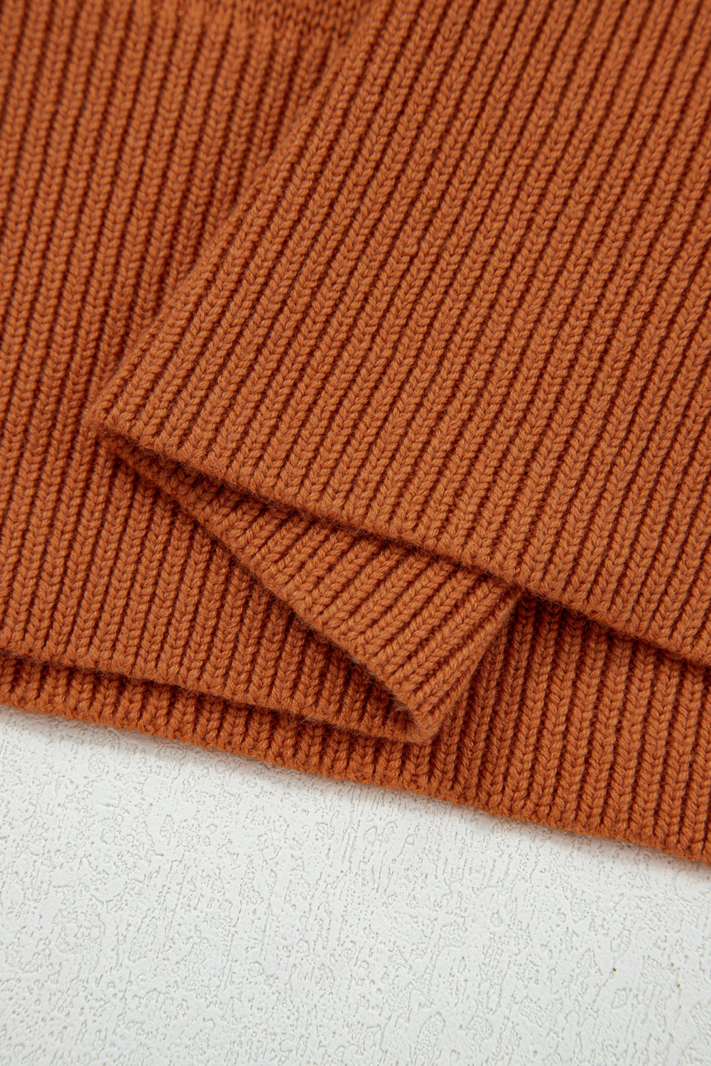 Gold Flame Drop Shoulder Solid Knit Ribbed Trim Sweater