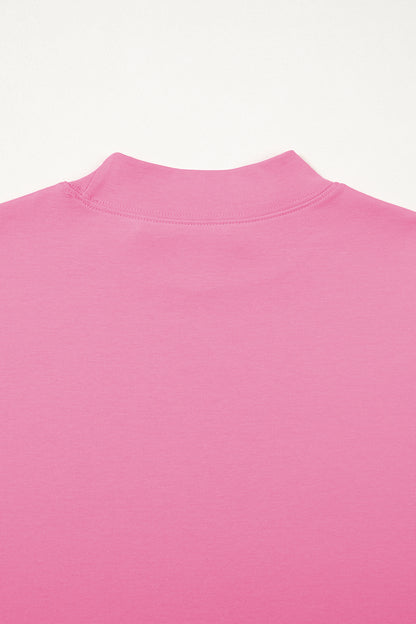 Dark Blue Oversized Mock Neck Tee Casual Relaxed Top