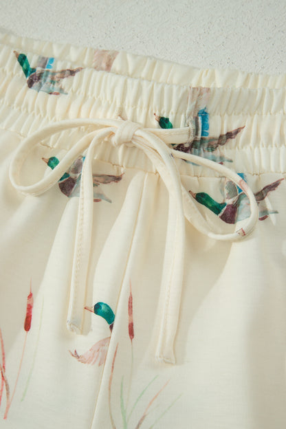 Mallard Duck Print Lounge Set Women Oversized Tee Shorts