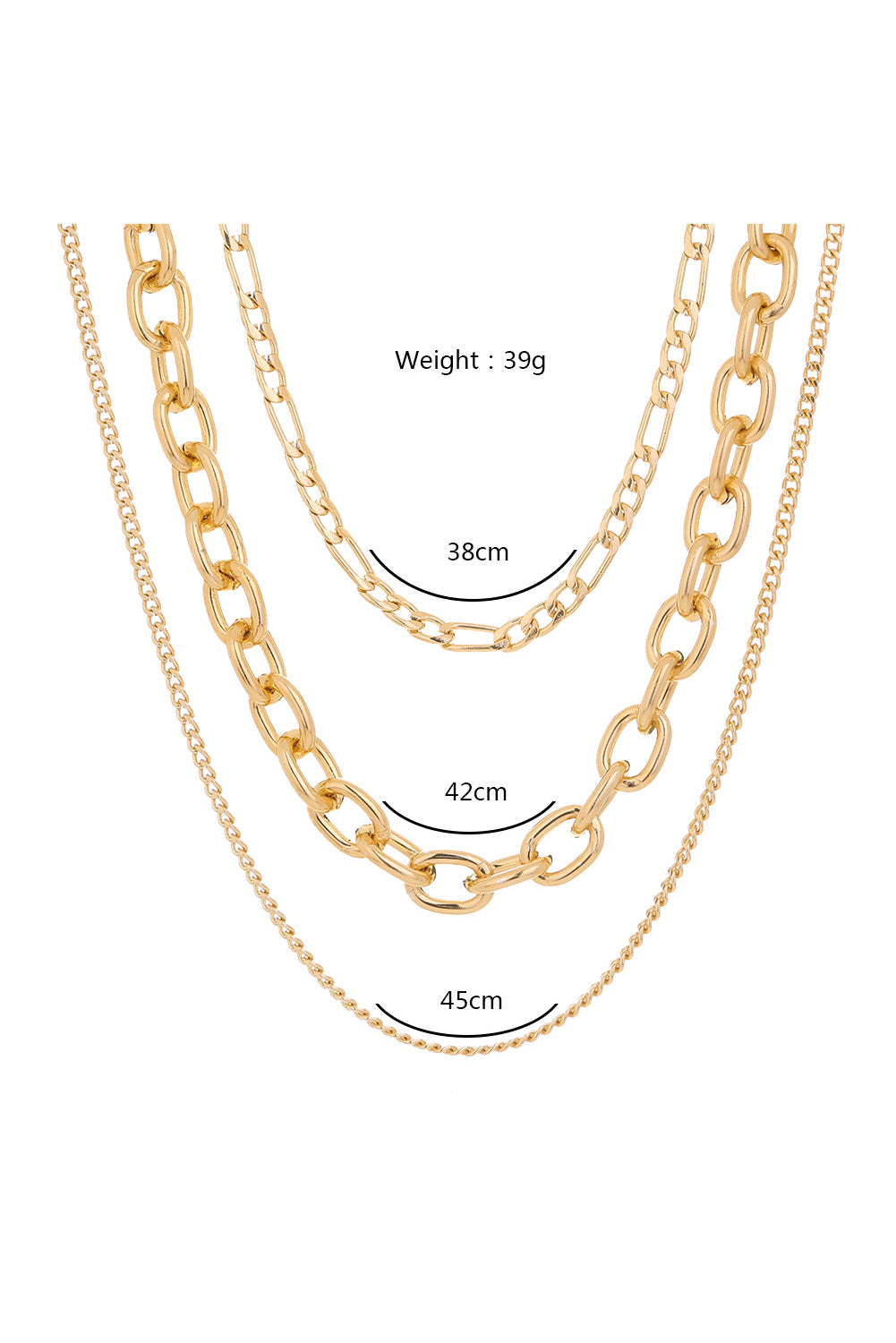 Gold Plated Chunky Chain 3 Piece Layered Necklace Set